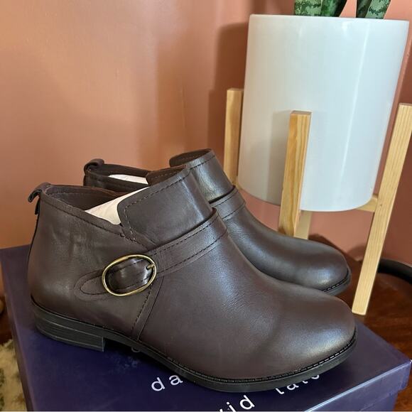David Tate Maverick Brown Nappa Leather Booties Ankle Boots Buckle NEW Size 9WW - Picture 1 of 7